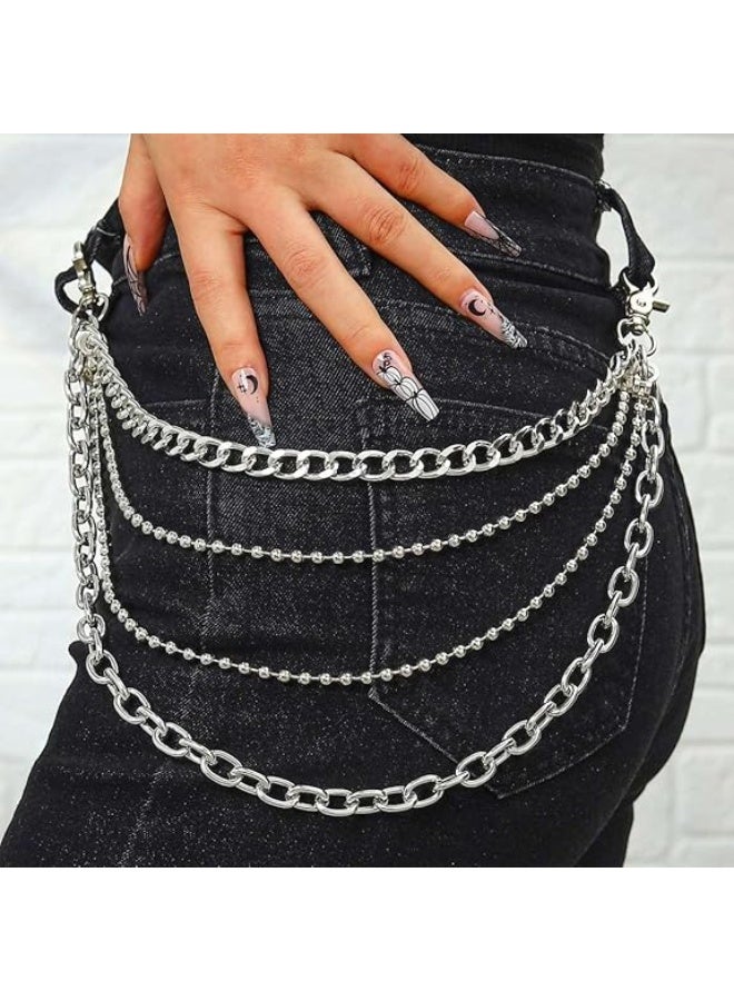سلسلة بنطلون فضية متعددة الطبقات، سلسلة محفظة جينز، سلاسل بانك، سلسلة جيب، حزام للنساء والرجال. - Image 5